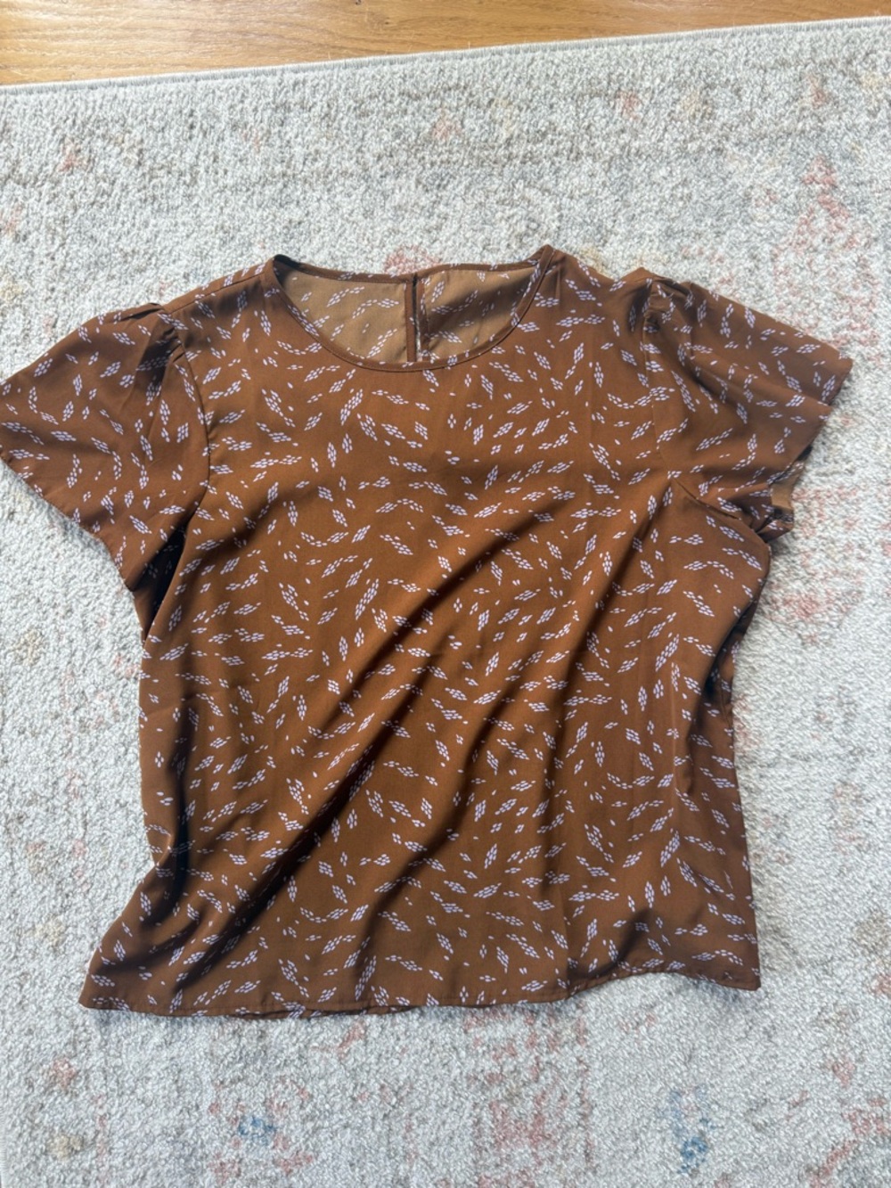Womens Brown Short Sleeve Printed Blouse